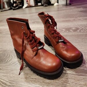 DKNY red Combat Boot